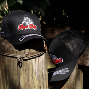 Classic Black Trucker Cap with Red Dog embroidery