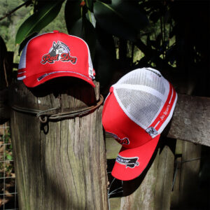 Classic Red & WhiteTrucker Cap with Red Dog embroidery