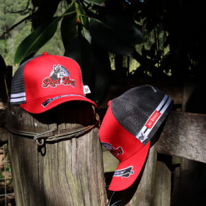 Classic Red & Grey Trucker Cap with Red Dog embroidery